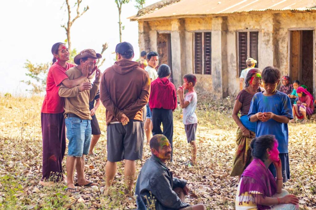Youths at Khasrang gathered to celebrate Holi festival